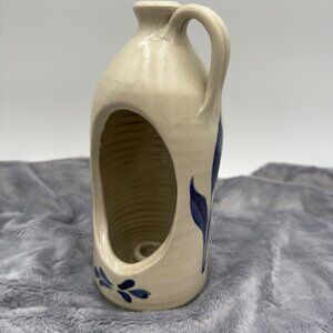 Williamsburg Pottery Jug Candle Holder Cobalt Blue Floral Salt-Glazed Stoneware